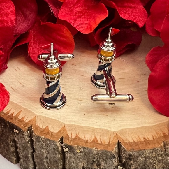Handsome Blue and Silver 3D Lighthouse Cufflinks - Picture 9 of 16